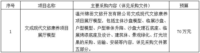 文成现代文旅康养项目展厅模型项目采购公告