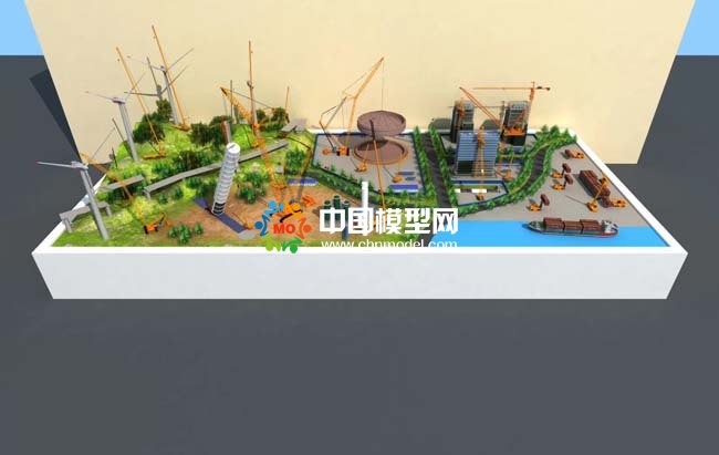 吊车起重机施工场景沙盘模型效果图