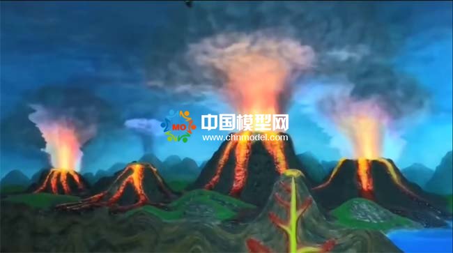 火山喷发场景沙盘模型